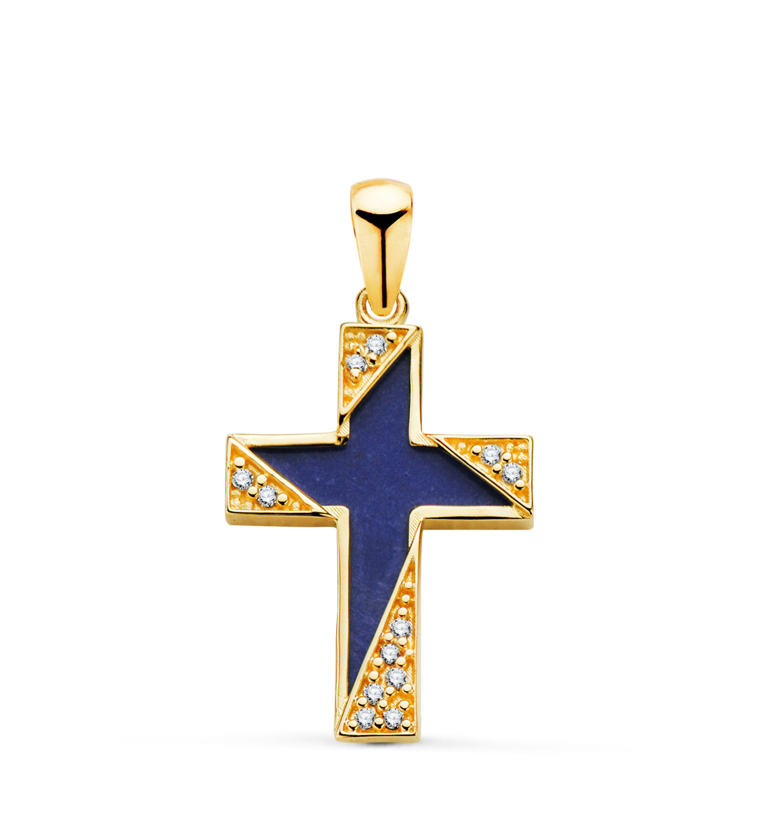 Cruz de oro amarillo 18K lapizlazuli detalles con circonita