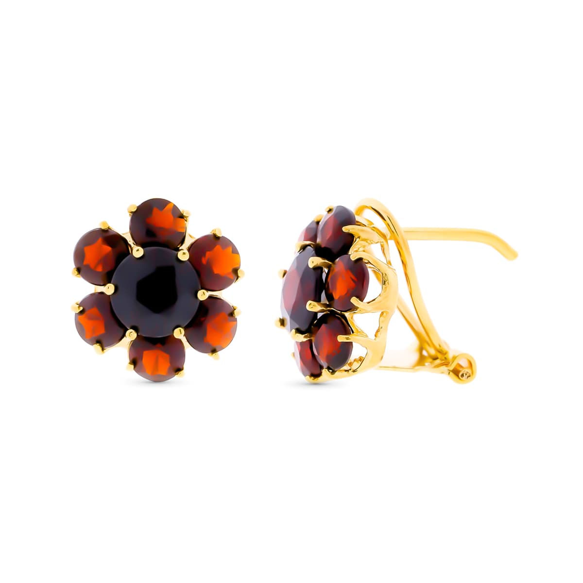 Pendientes de oro amarillo 18K con granate, 12x12 mm