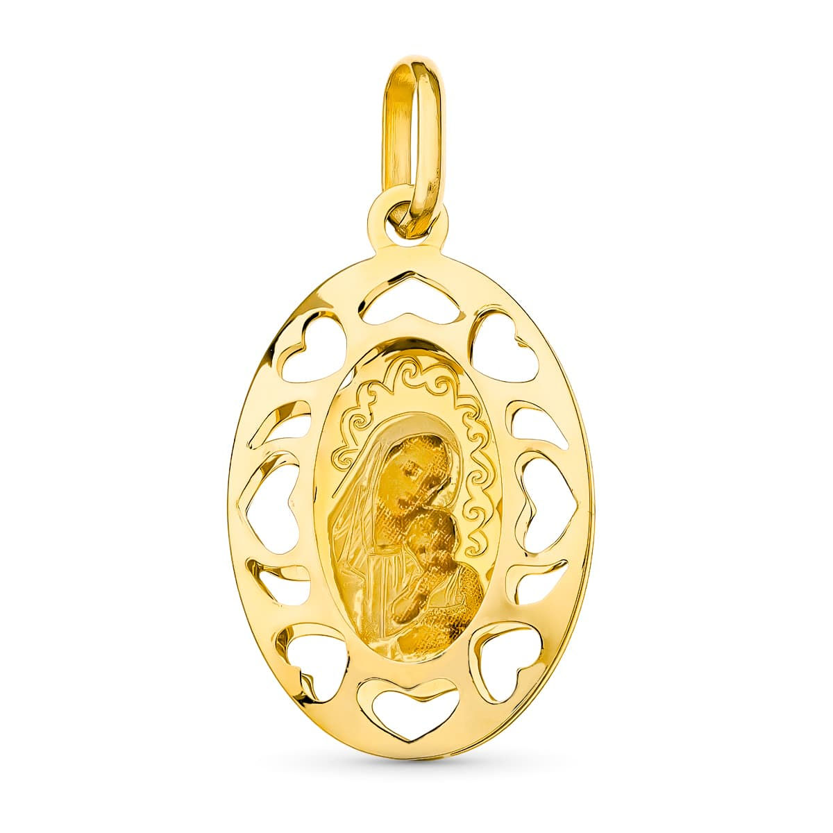 Medalla de oro amarillo 18K con esmalte, 26x16 mm