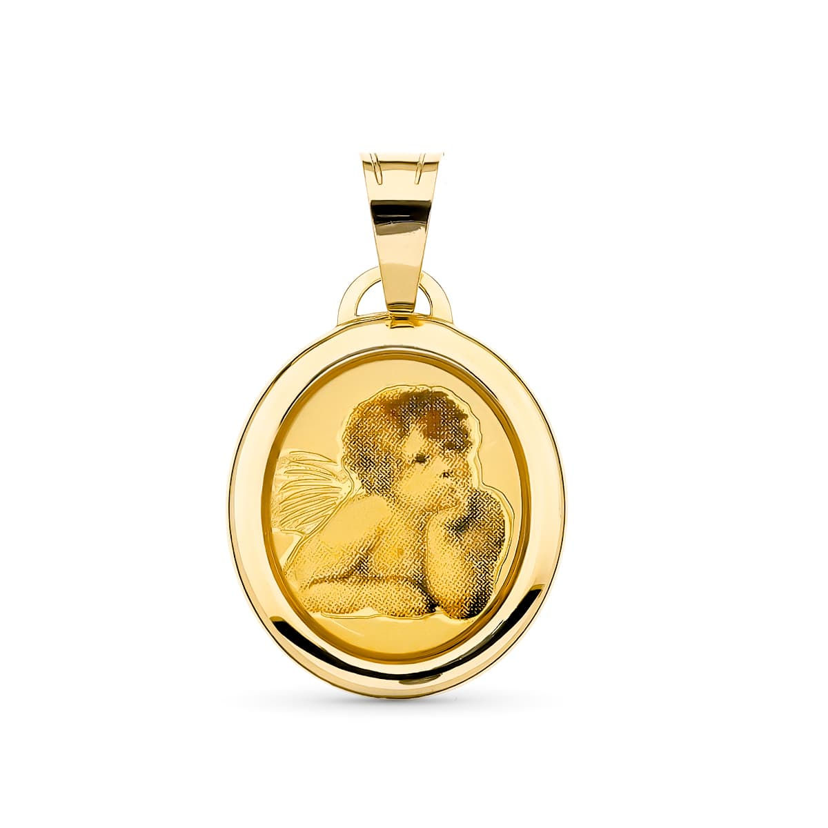 Medalla de oro amarillo 18K angelito, 19x15 mm
