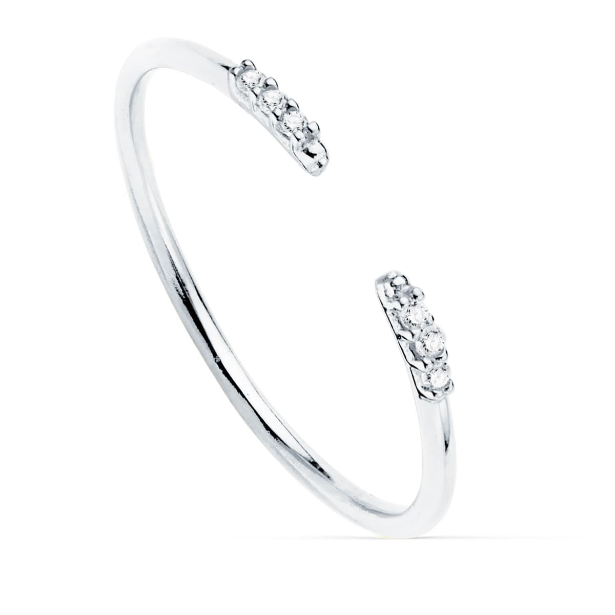 Sortija abierta en oro blanco de 18k con diamantes brillantes de 0.030 qts G-Vs2.