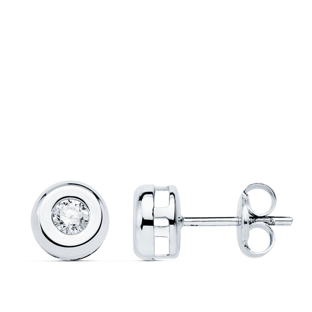 Pendientes de oro blanco 18K chatón con diamante de laboratorio, 6,5x6,5 mm