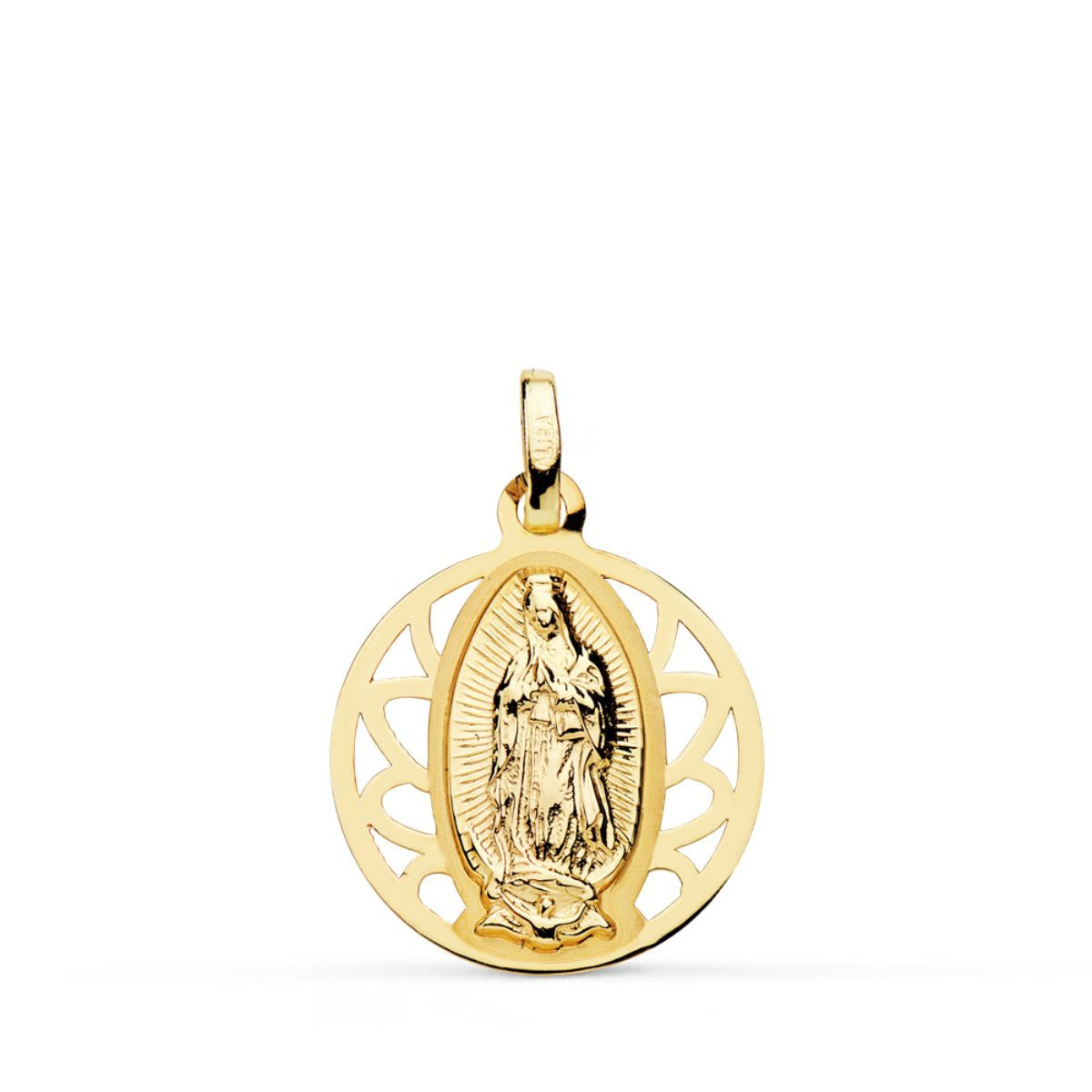 Medalla de oro amarillo 18K Virgen de Guadalupe, 18 mm · 1,31 g