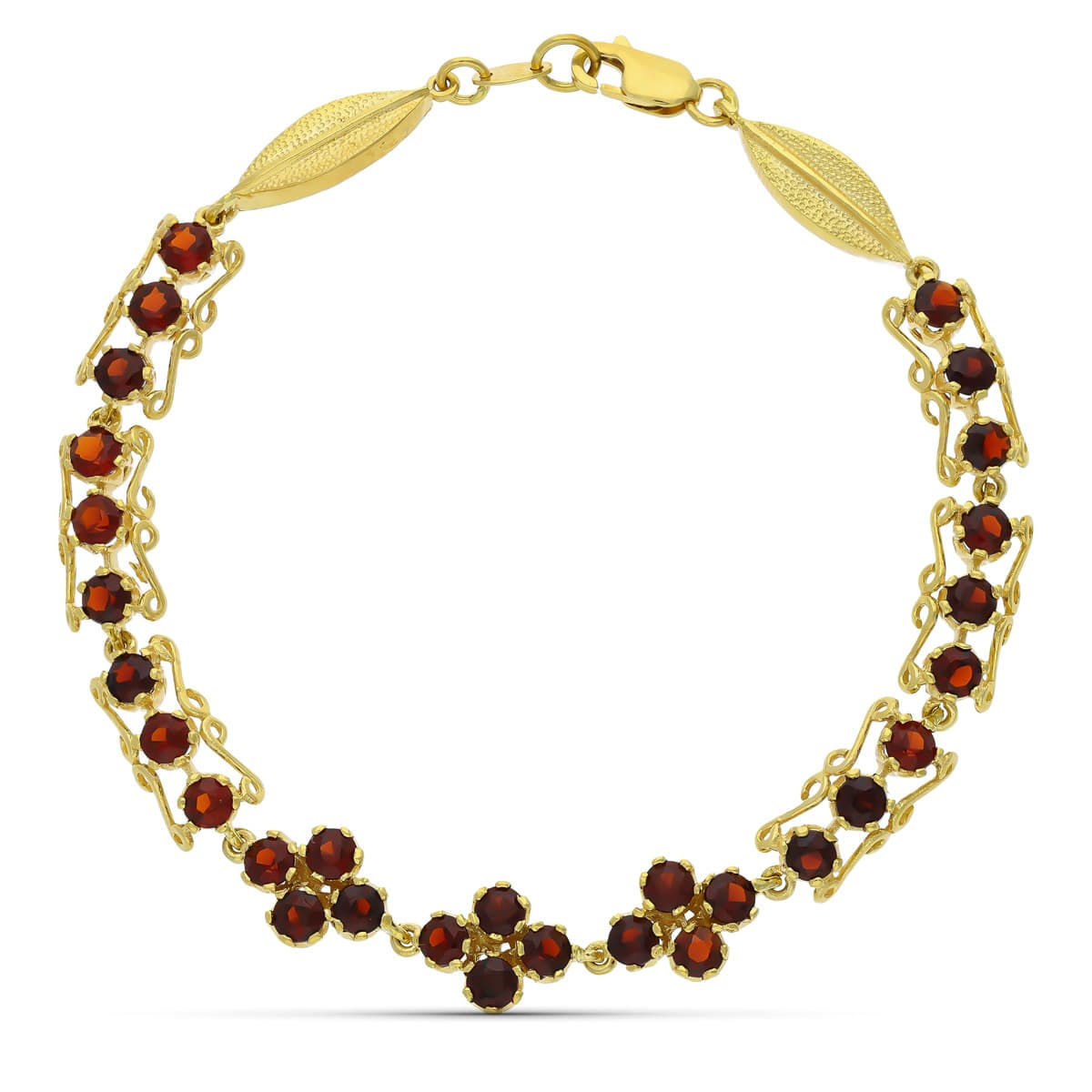 Pulsera de oro amarillo 18K con granate, 19 cm · 14,15 g