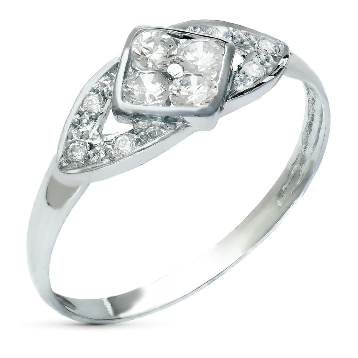 Sortija de oro blanco 18K rombo con circonita, 7 mm · 1,50 g