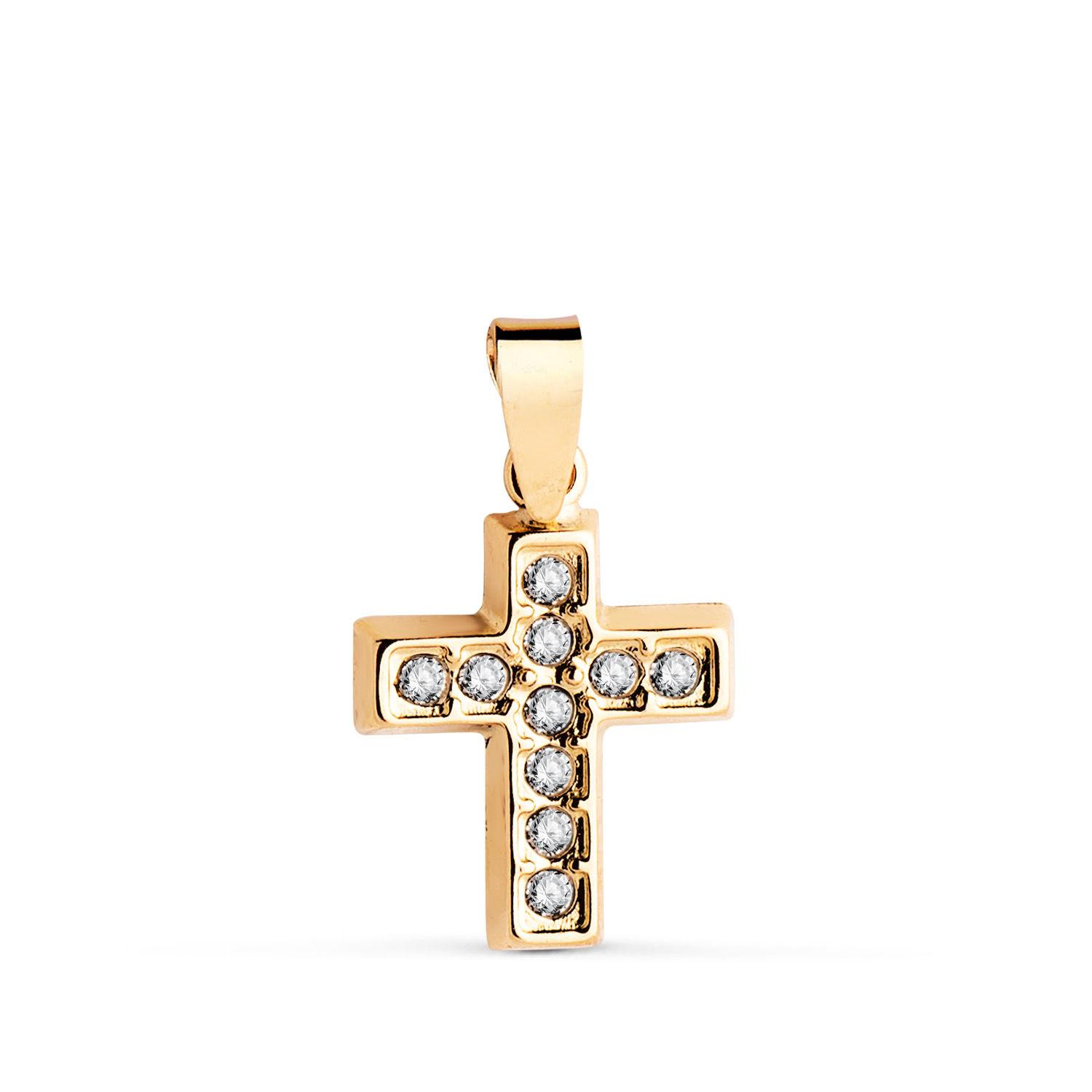 Cruz de oro amarillo 18K blancas con circonita, 13,5x10 mm