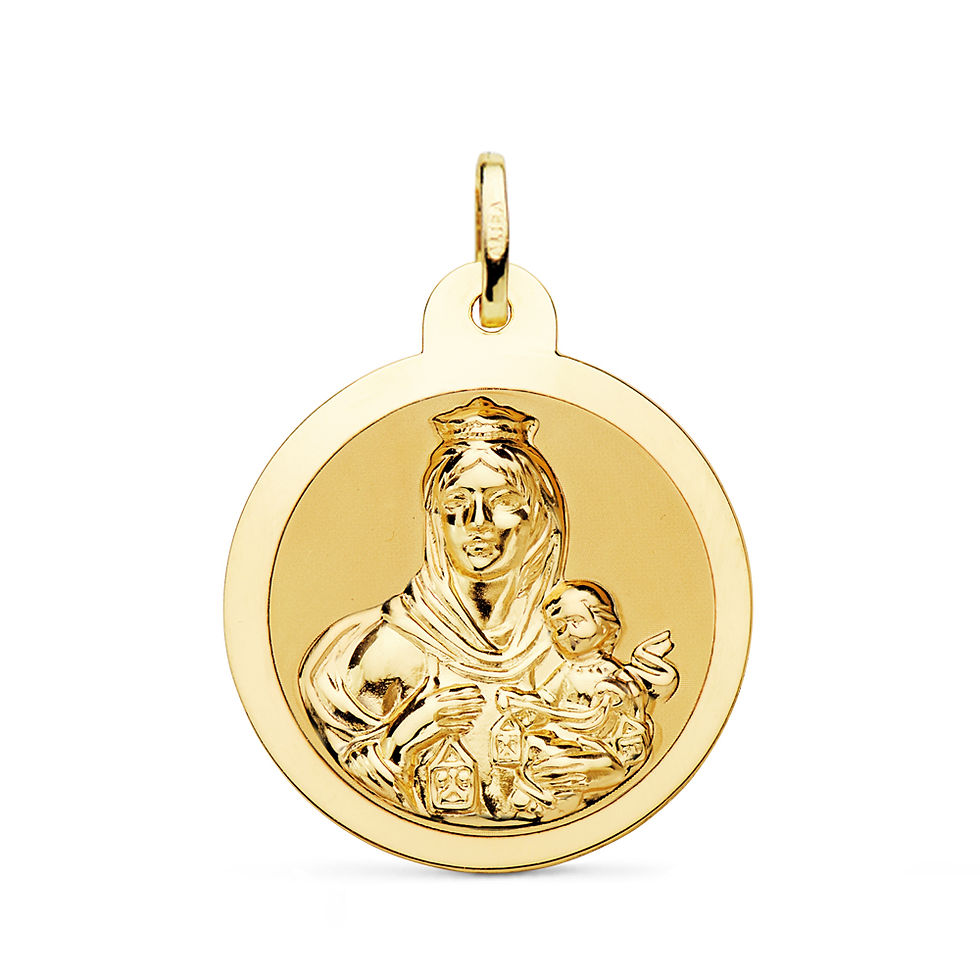 Miniatura: Escapulario de oro amarillo 18K Virgen del Carmen corazón Jesús, 26 mm · 4,40 g