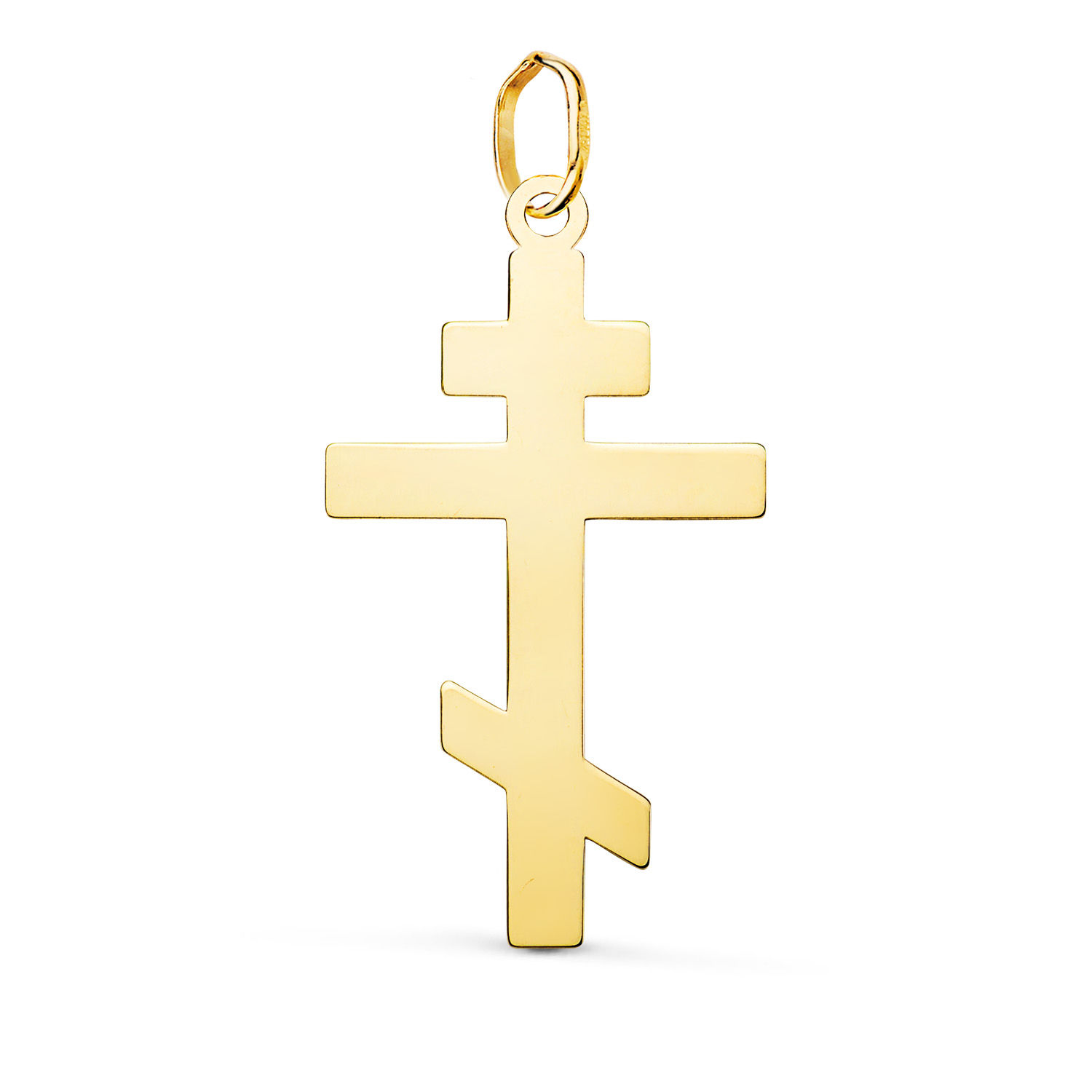 Colgante de oro amarillo 18K cruz ortodoxa silueta, 28x15 mm