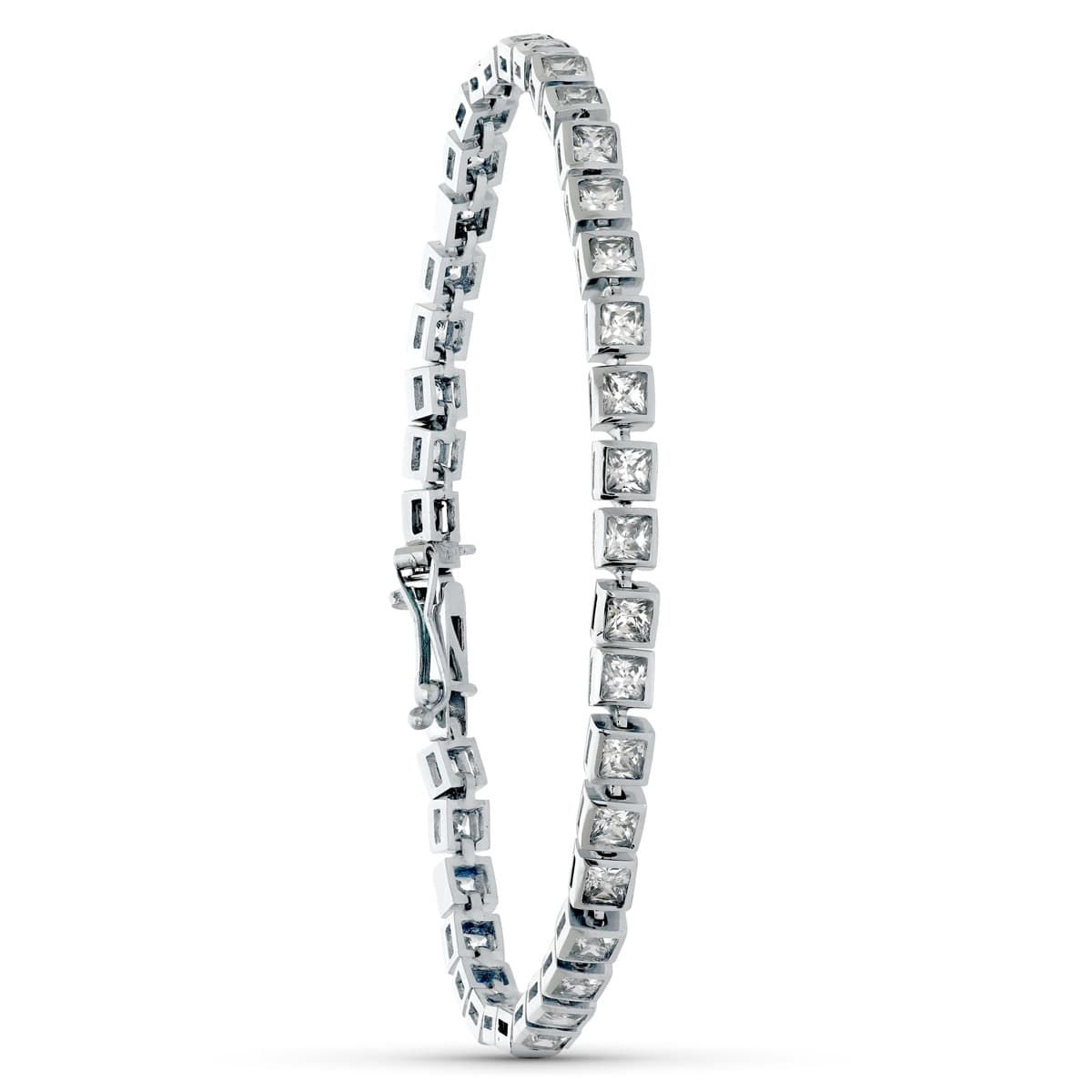 Pulsera de oro blanco 18K con circonita, 20 cm · 19,10 g