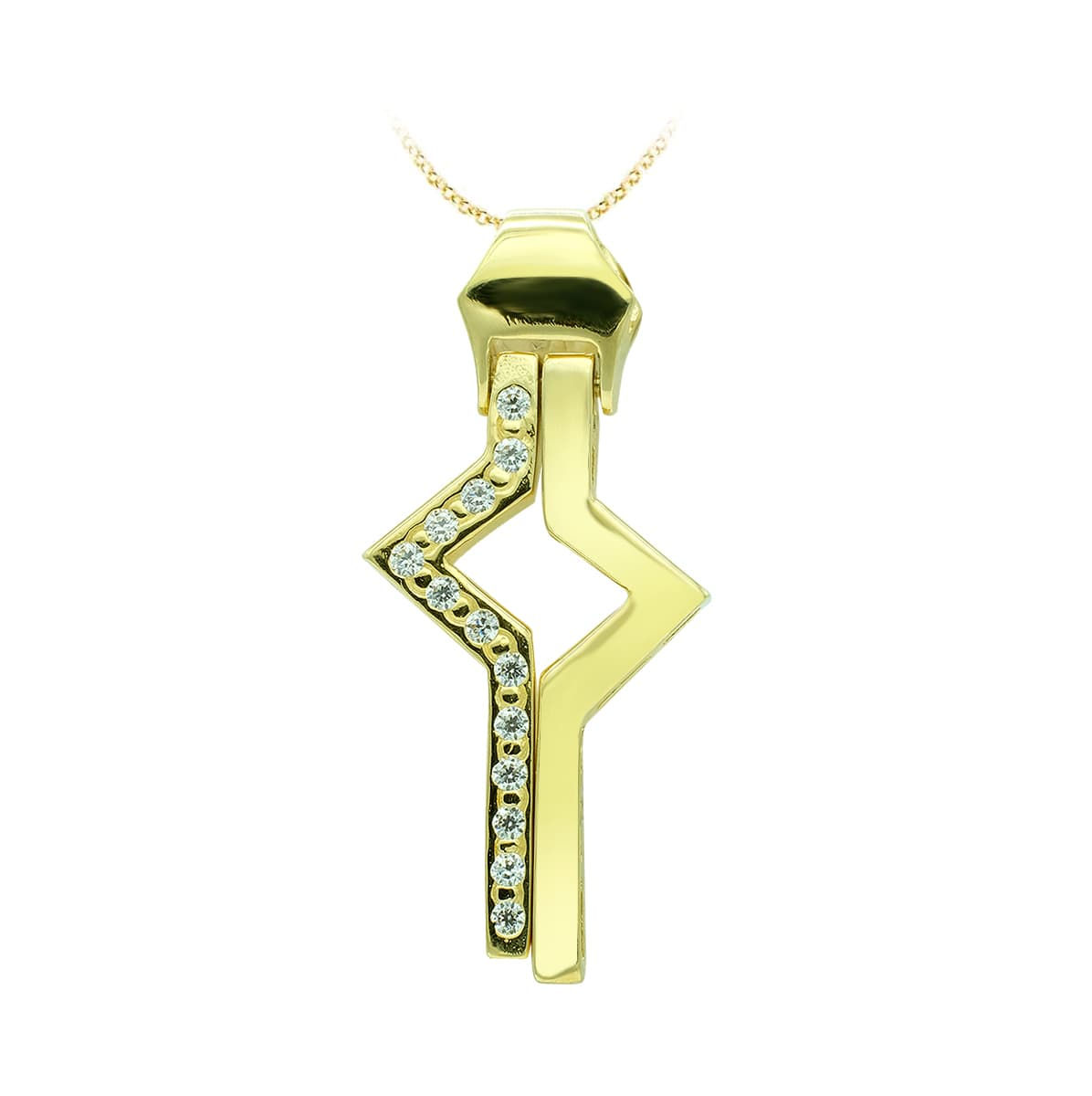 Cruz de oro amarillo 18K con circonita, 31x14 mm