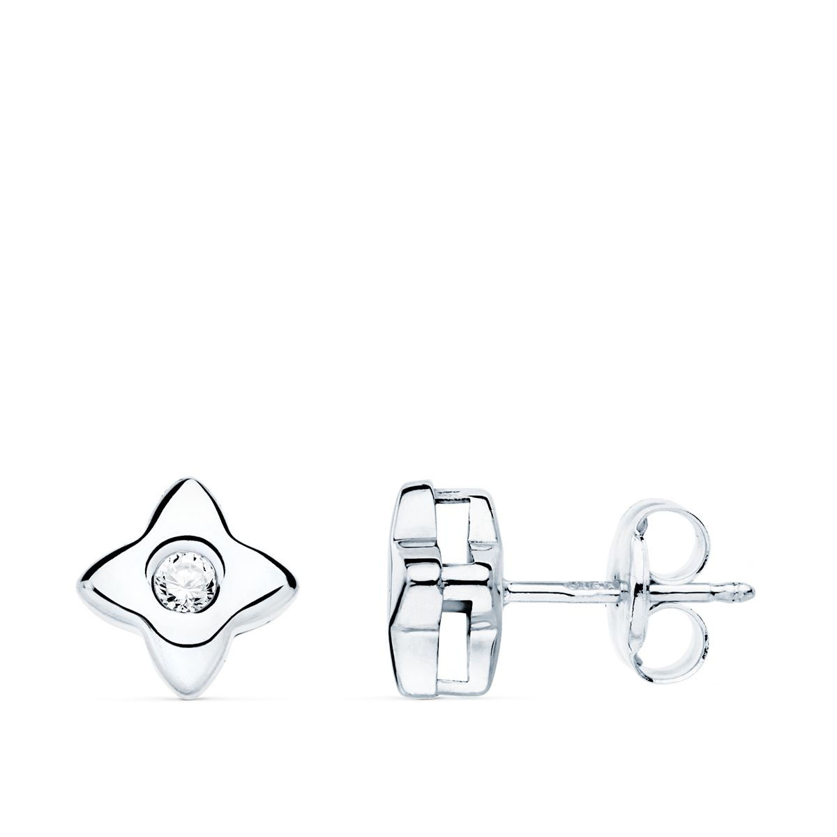 Pendientes de oro blanco 18K estrella con diamante de laboratorio, 6x6 mm