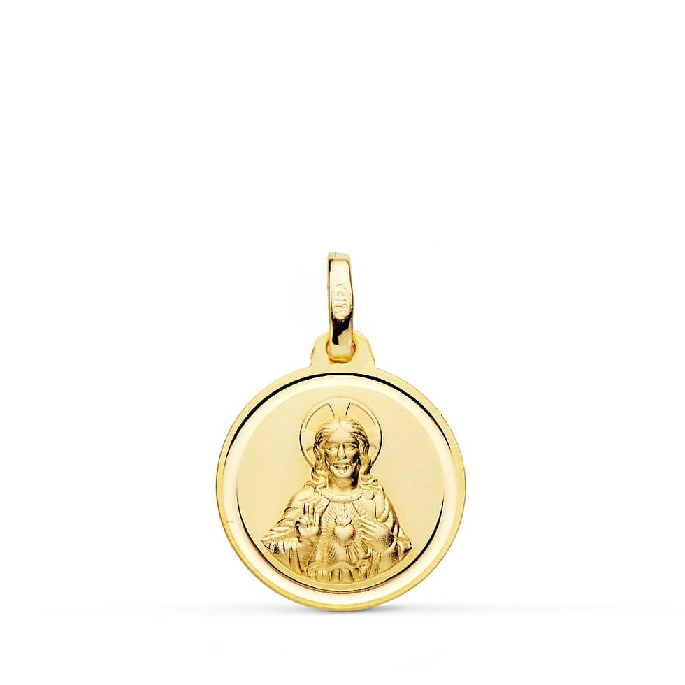 Miniatura: 18k Medalla Oro Amarillo Cristo Sagrado Corazon Jesus Bisel 16 Mm