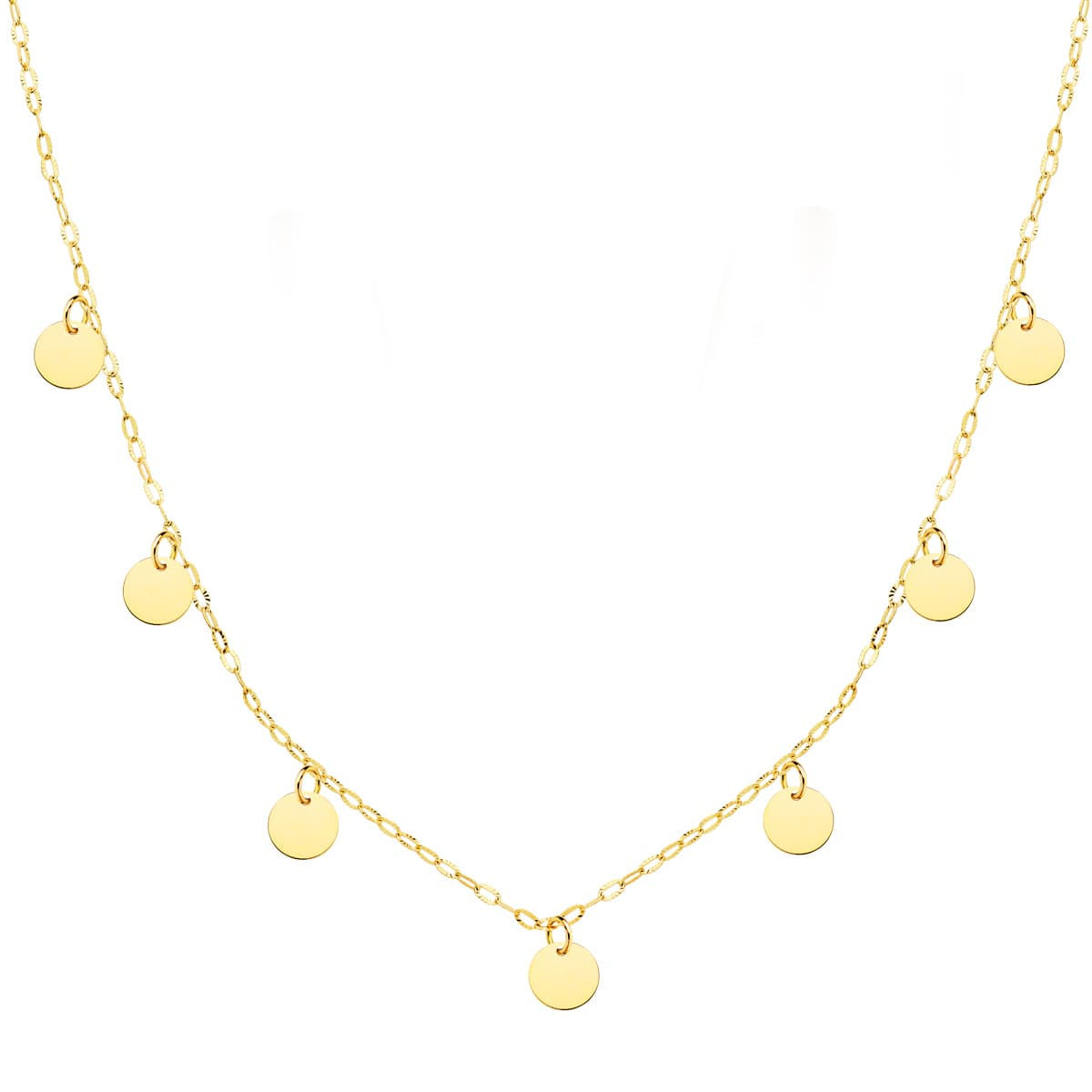 18k Gargantilla Oro Amarillo Placa Chapas Redondas 5 Mm Cadena Forzada 45 Cm