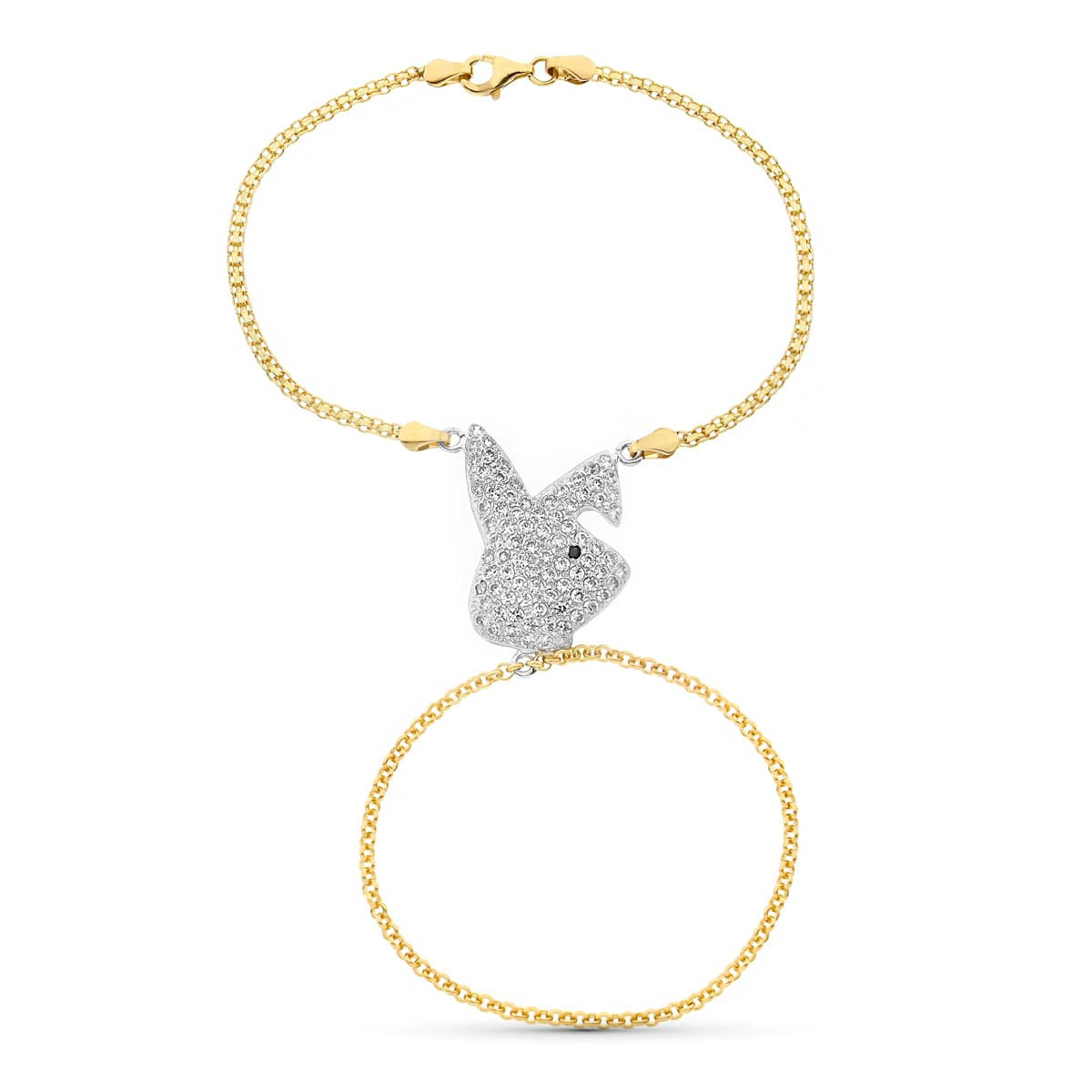 18k Pulsera Oro Bicolor India Conejito Circo.