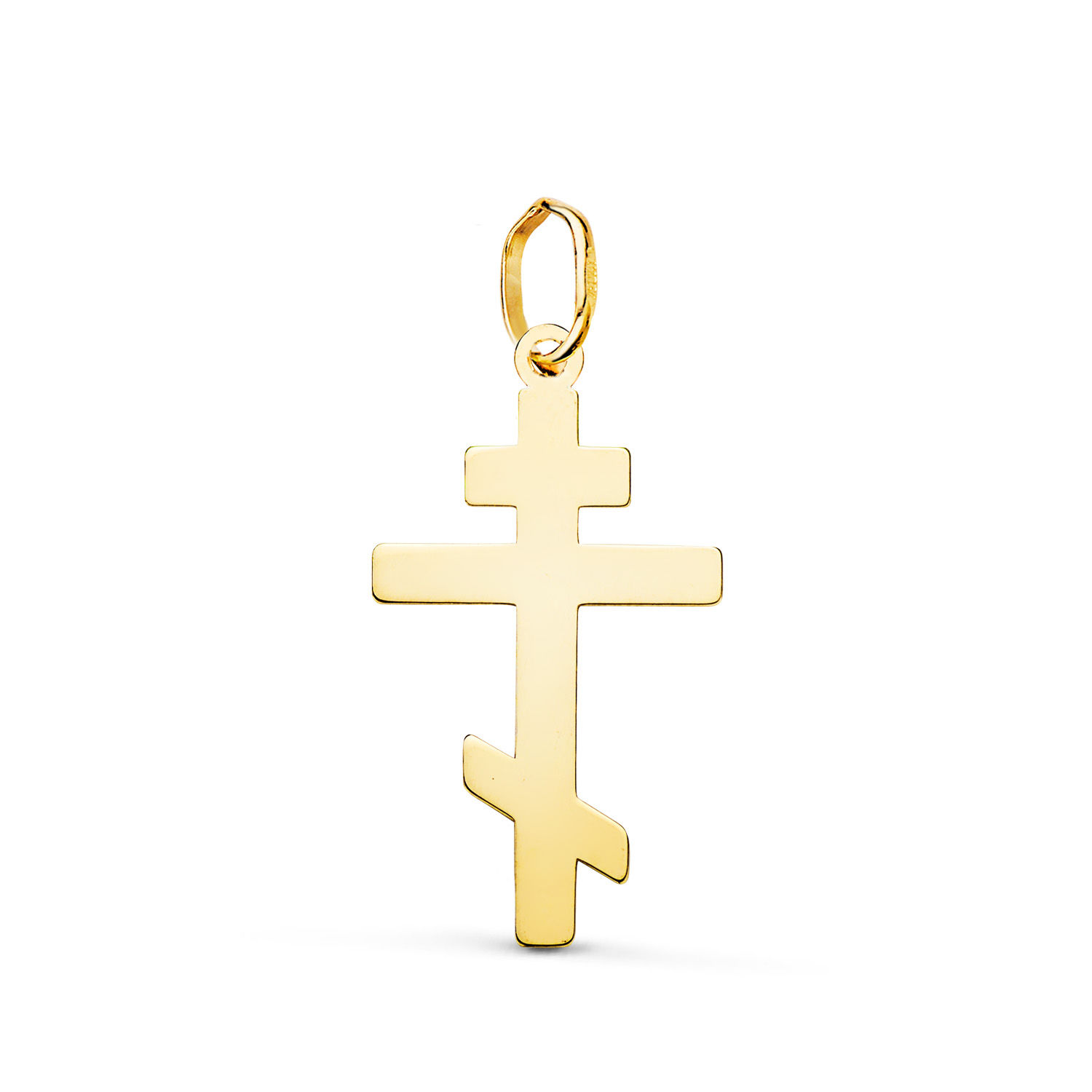 Colgante de oro amarillo 18K cruz ortodoxa silueta, 22x12 mm