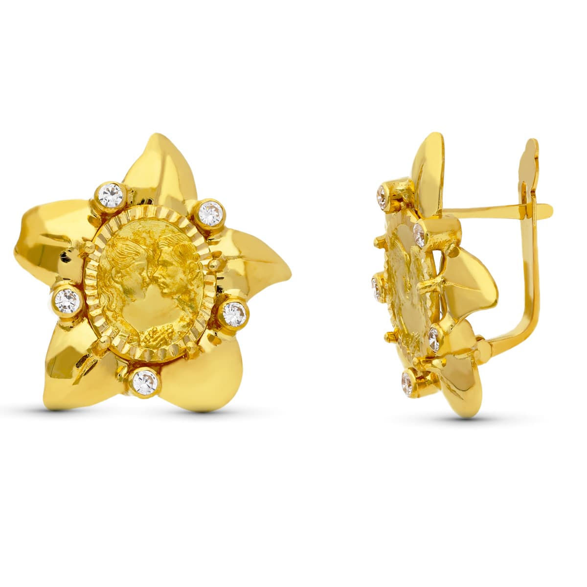 Pendientes de oro amarillo 18K madre moneda, 18x18 mm