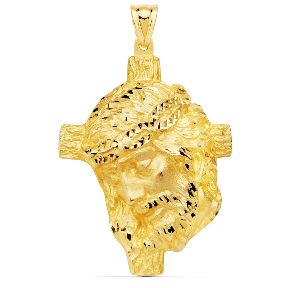 Colgante de oro amarillo 18K Cristo Fundido cabeza, 48x38 mm