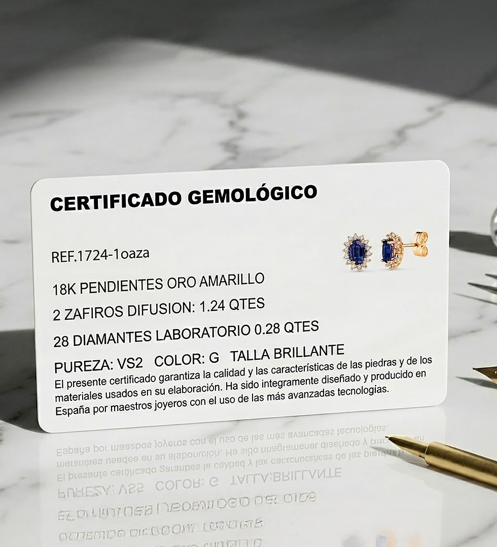 Miniatura: Pendientes de oro amarillo 18K con diamante y zafiro, 6x4 mm / 9,5x8 mm