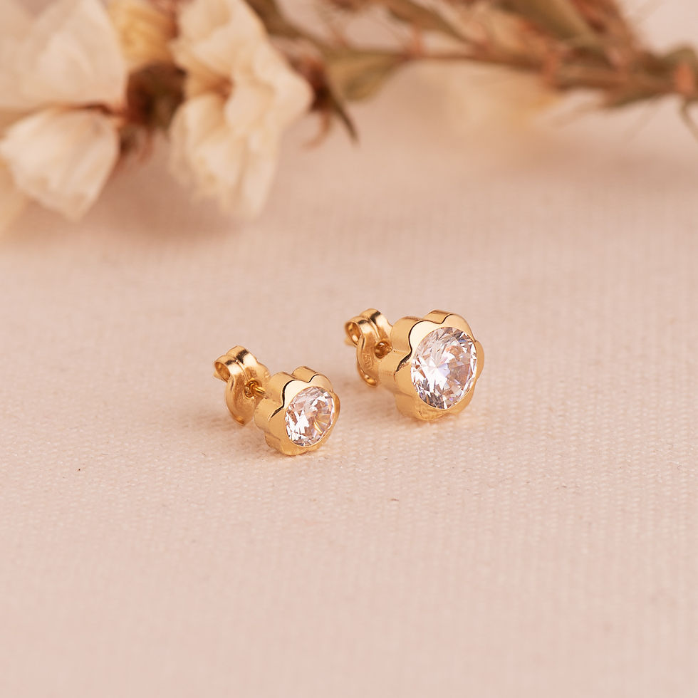 Miniatura: Pendientes de oro amarillo 18K chatón margarita con circonita, 6x6 mm · 0,48 g