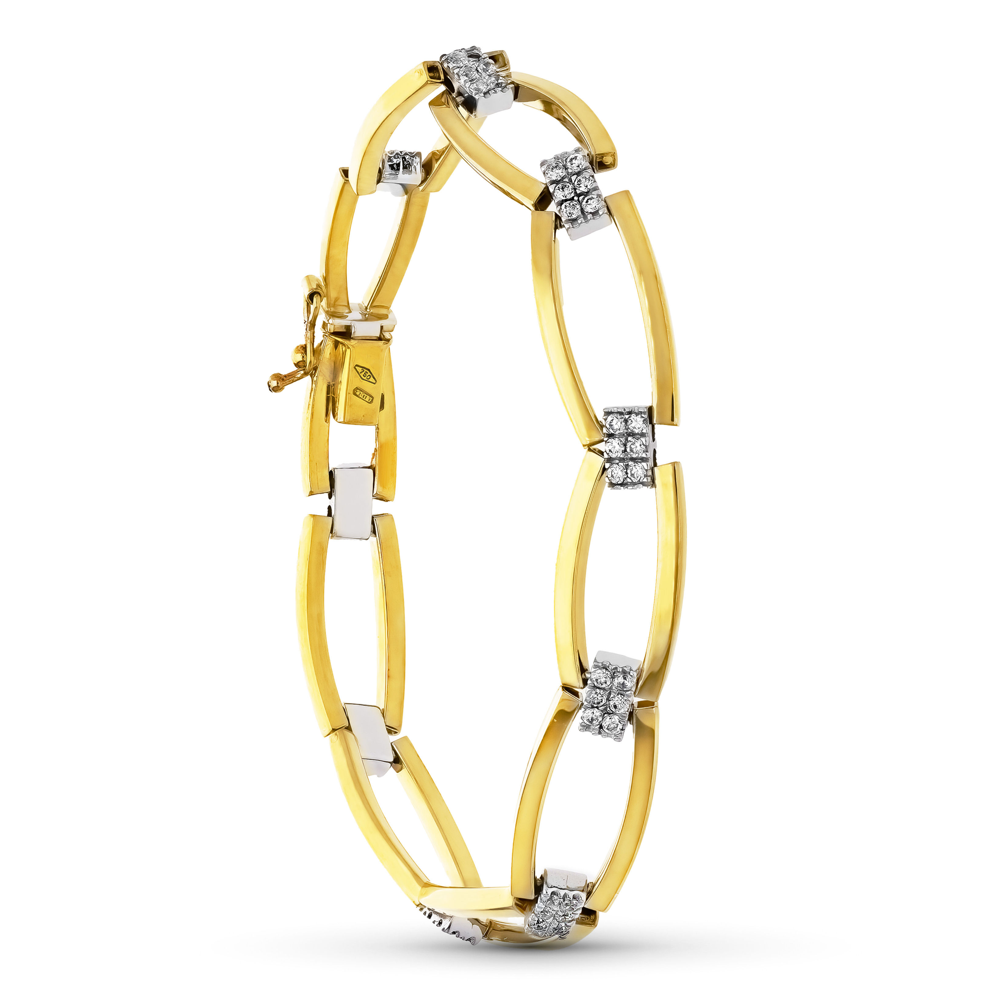 Pulsera de oro bicolor 18K eslabones con circonita · 17,95 g