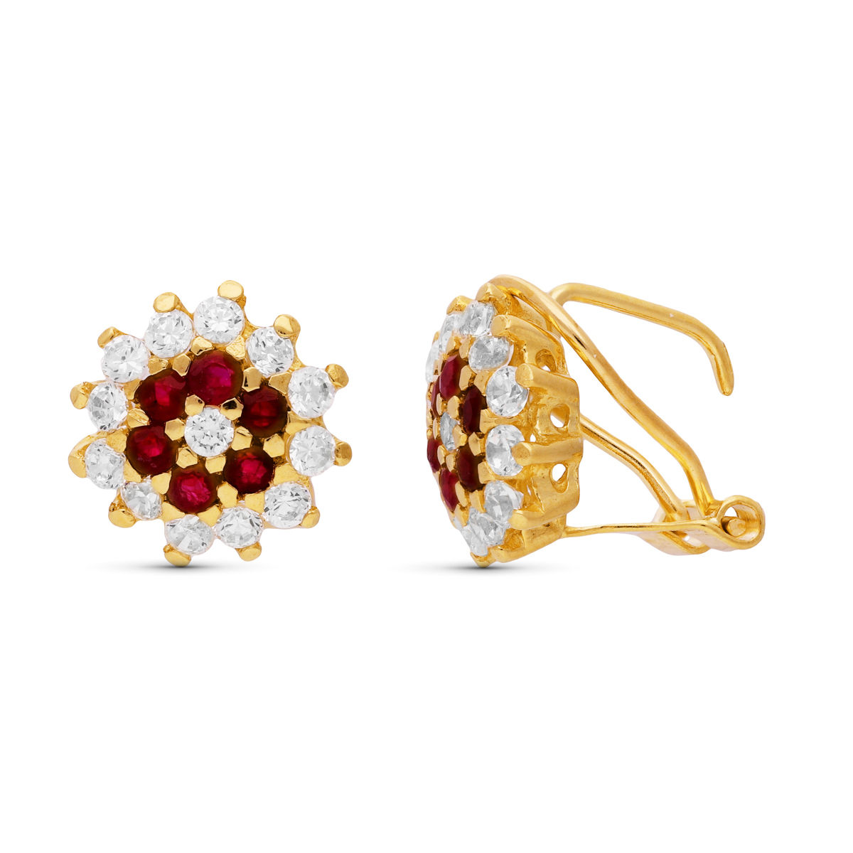 Pendientes de oro amarillo 18K cuajo redondo con circonita