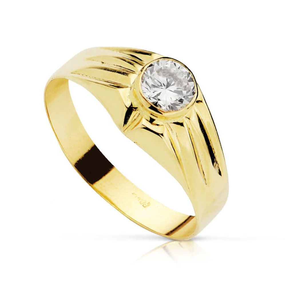 Solitario de oro amarillo 18K bocel con circonita, 5 mm · 2,05 g