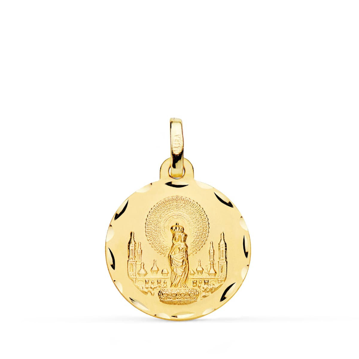 18k Medalla Oro Amarillo Virgen Del Pilar Tallada 18 Mm