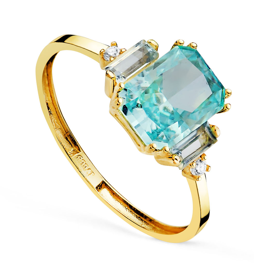 Miniatura: Sortija de oro amarillo 18K octogonal ice cut barretas con topacio