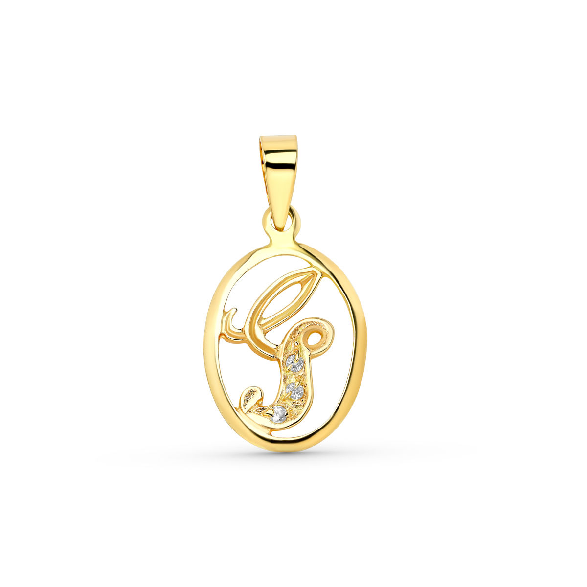Colgante de oro amarillo 18K letra g con circonita