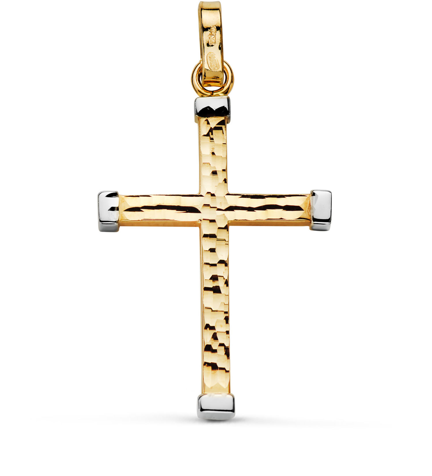 Cruz de oro bicolor 18K palo cuadrado, 3x3 mm / 39x24 mm