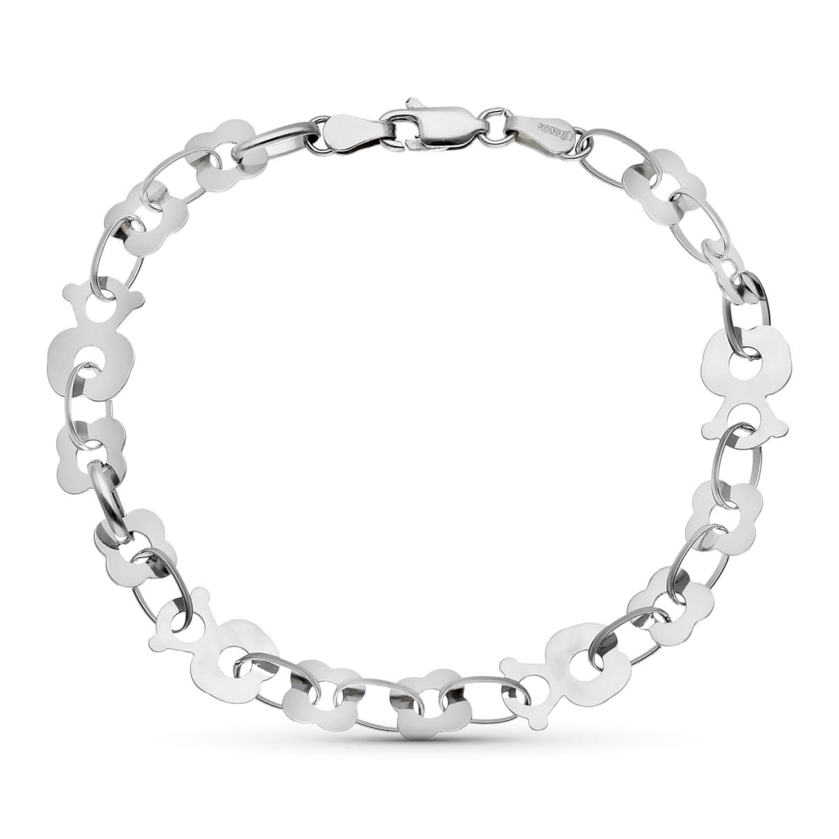 Pulsera de oro blanco 18K eslabones osos, 19 cm