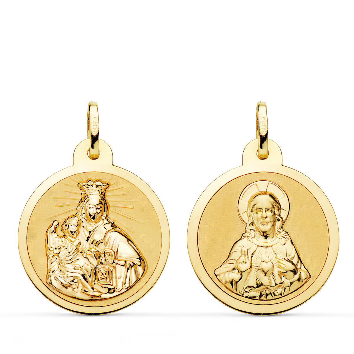 Escapulario de oro amarillo 18K Virgen del Carmen corazón (ref. P5006-822)