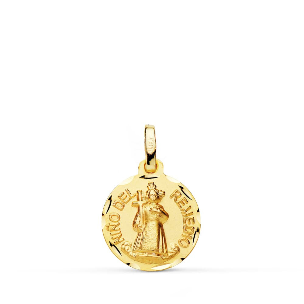18k Medalla Oro Amarillo Nino Del Remedio Tallada 14 Mm