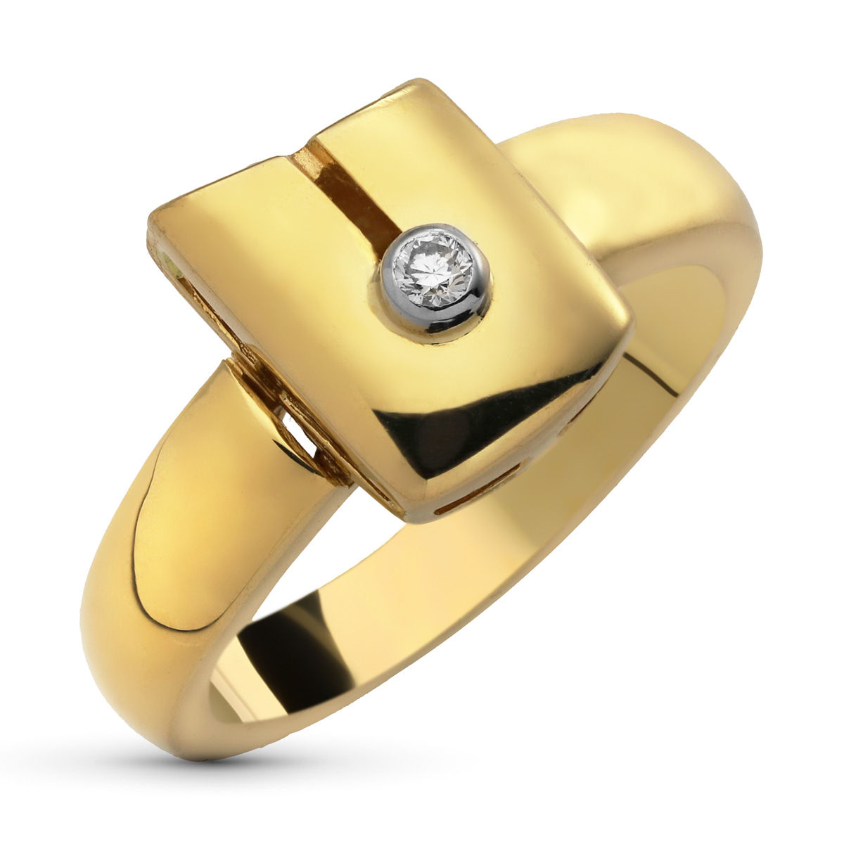 Sortija de oro amarillo 18K con diamante, 12x8 mm