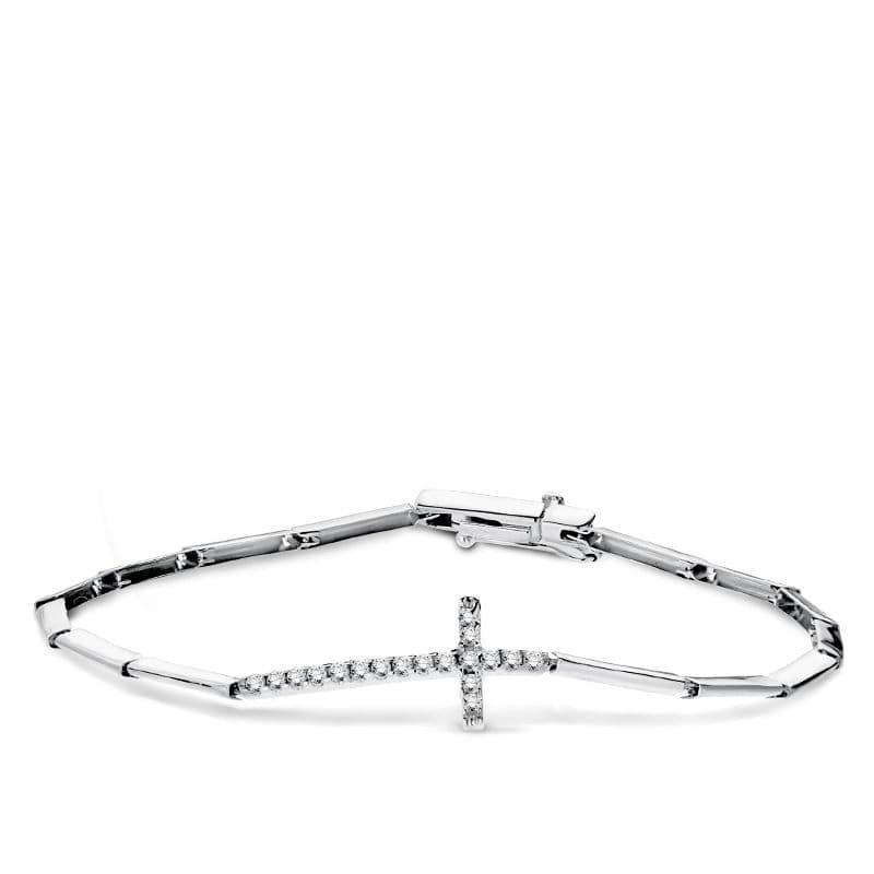 Pulsera de oro blanco 18K cruz, 19,5 cm