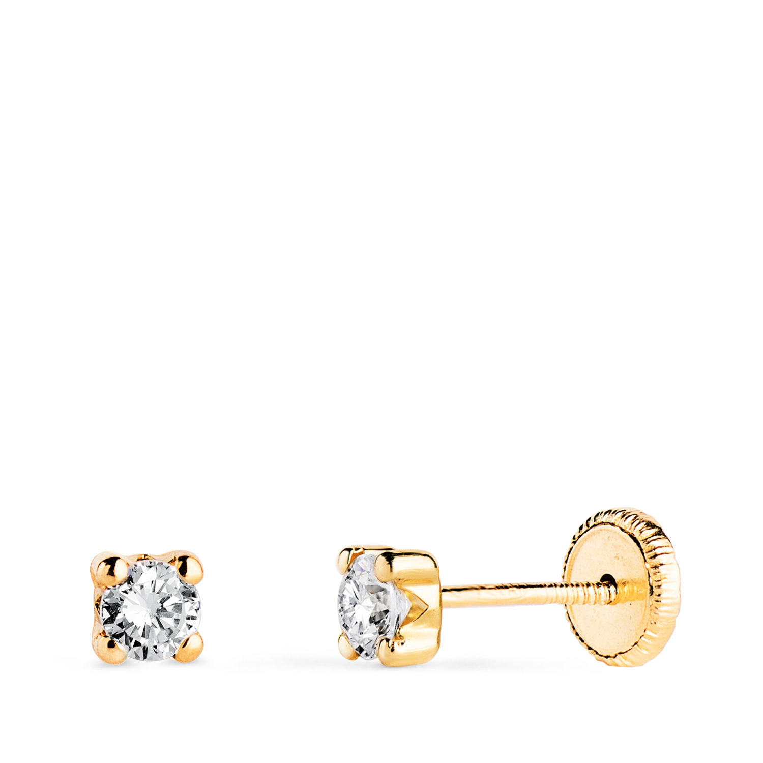 Pendientes de oro amarillo 18K garras con circonita, 3 mm / 3,5 mm · 0,36 g