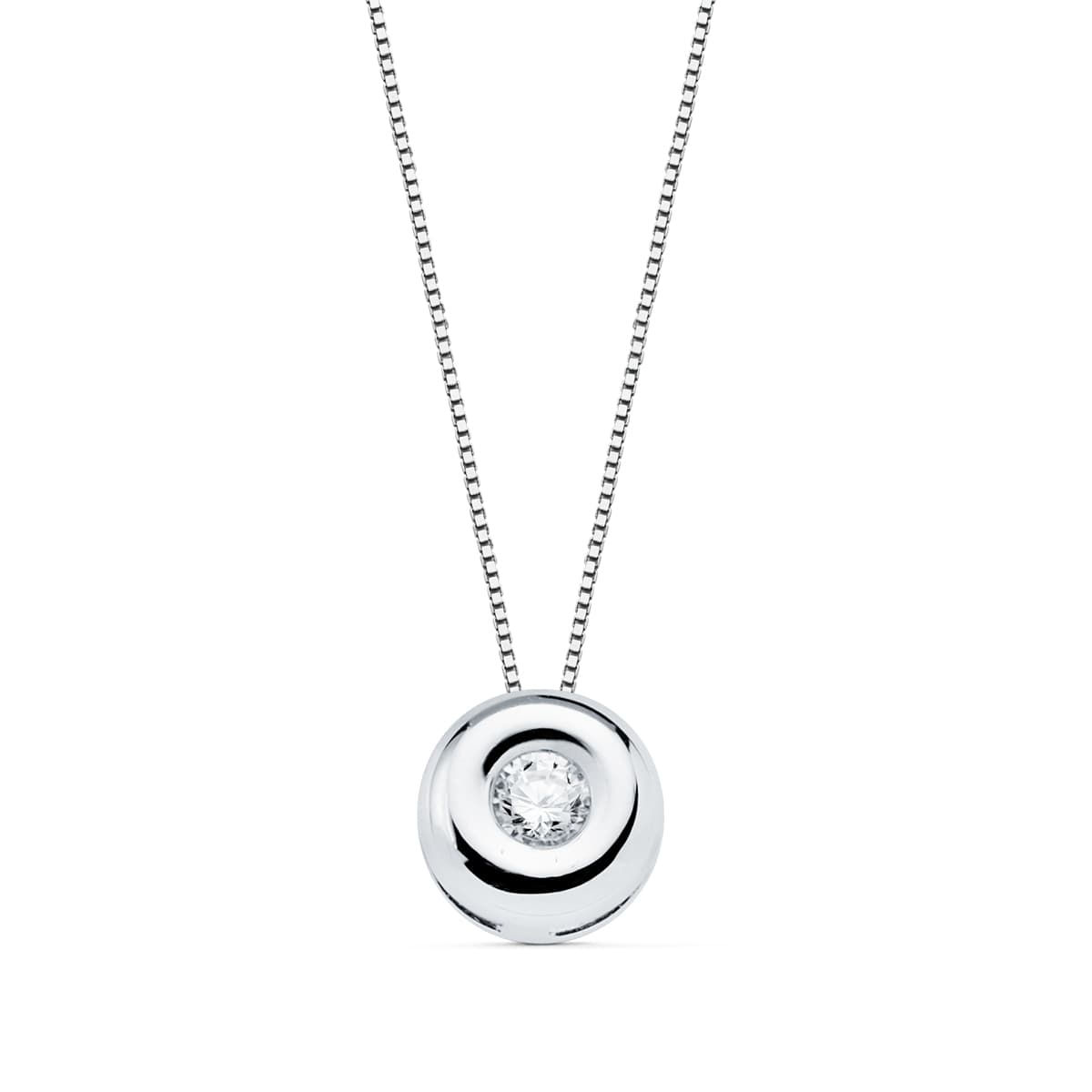 Gargantilla de oro blanco 18K chatón cadena con diamante, 5 mm / 42 cm