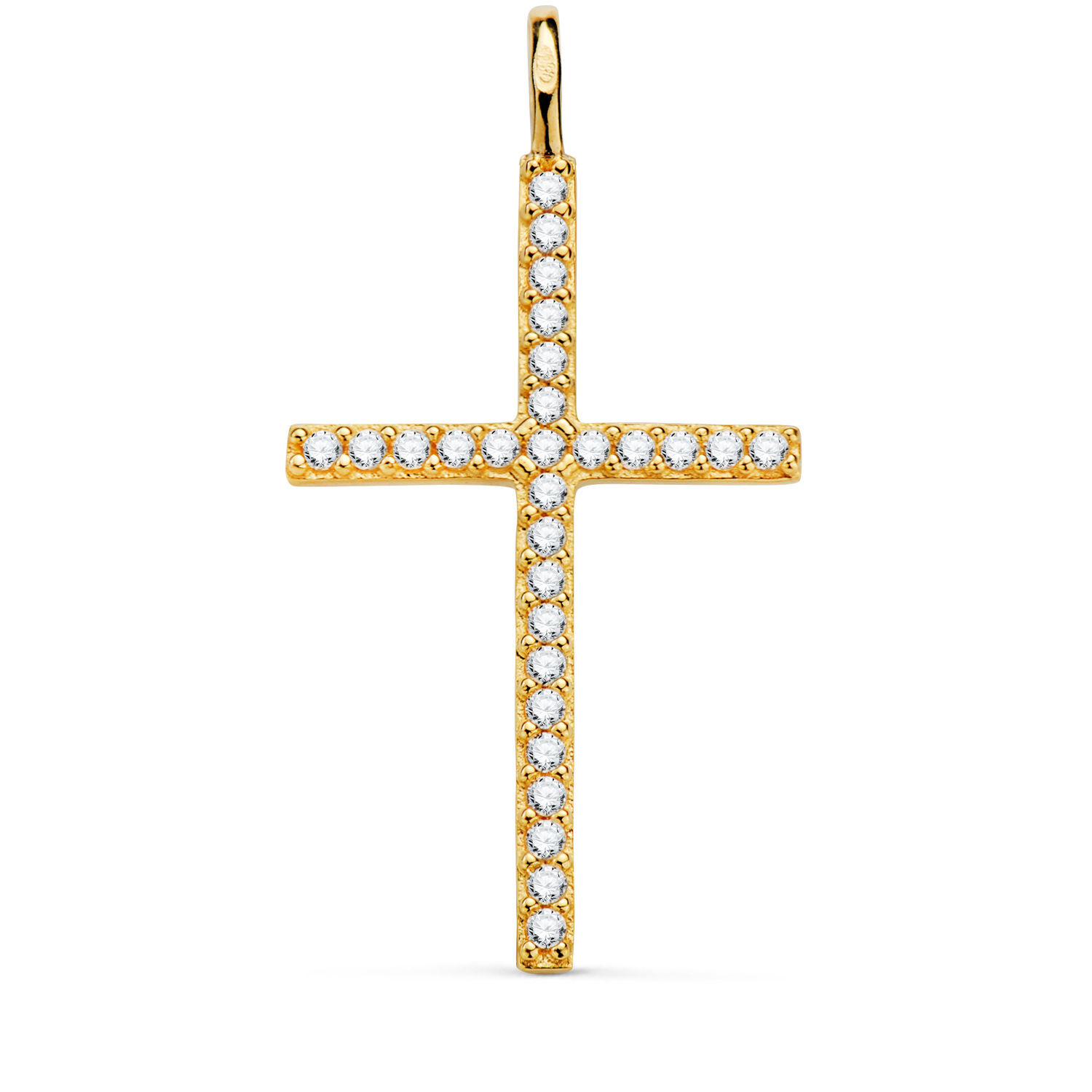 Cruz de oro amarillo 18K blancas anilla fija con circonita