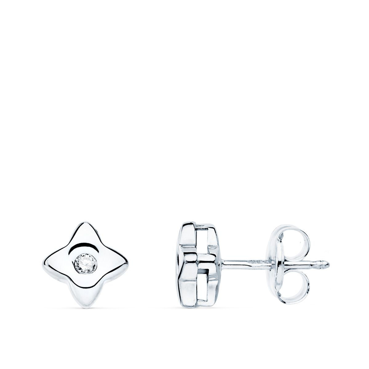Pendientes de oro blanco 18K estrella con diamante de laboratorio, 5,5x5,5 mm
