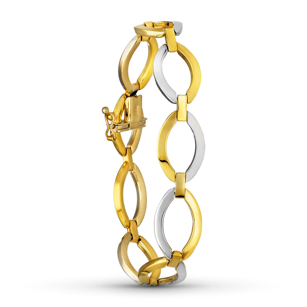 Pulsera de oro bicolor 18K eslabones ovales, 19 cm / 12 mm