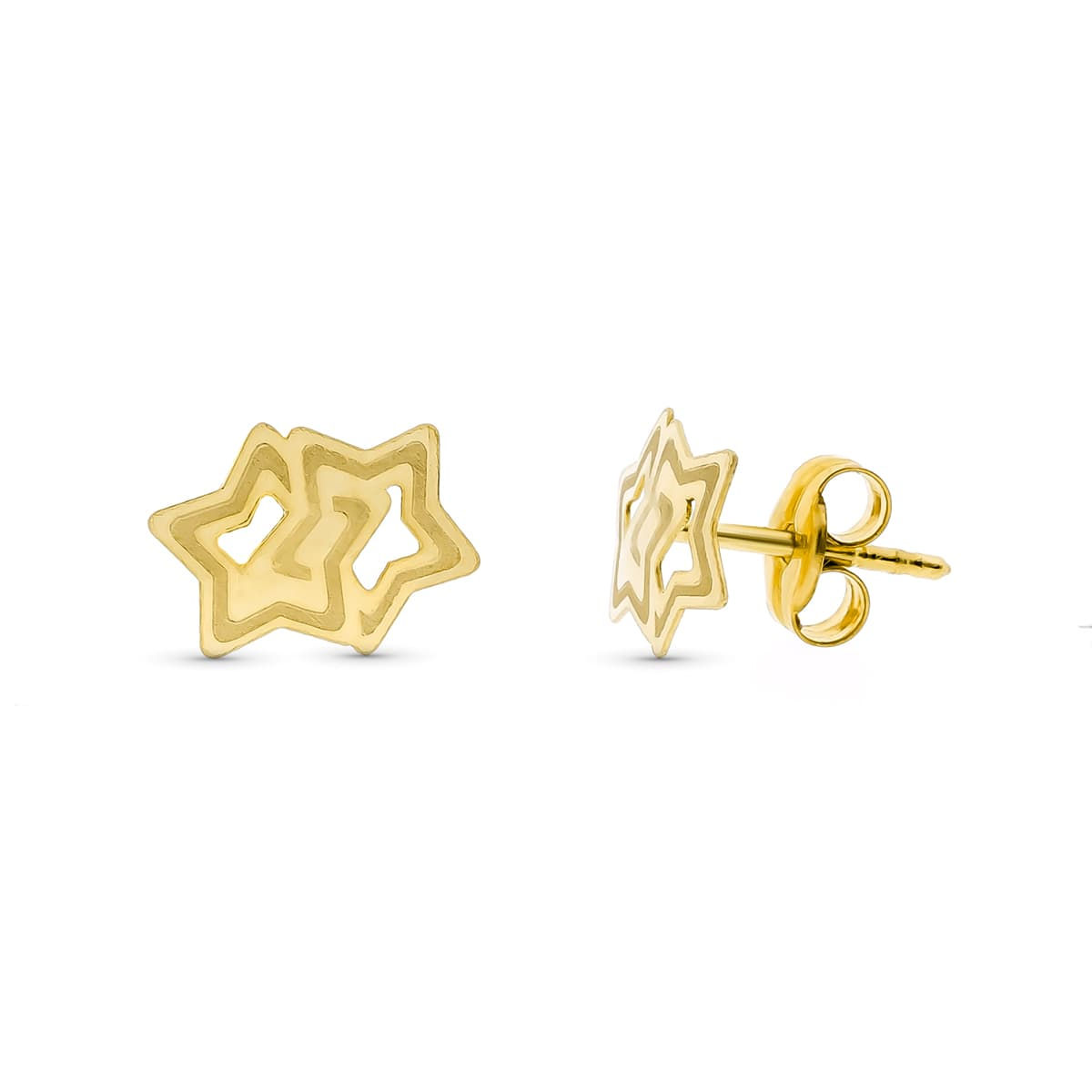 Pendientes de oro amarillo 18K estrellas láser, 9x7 mm