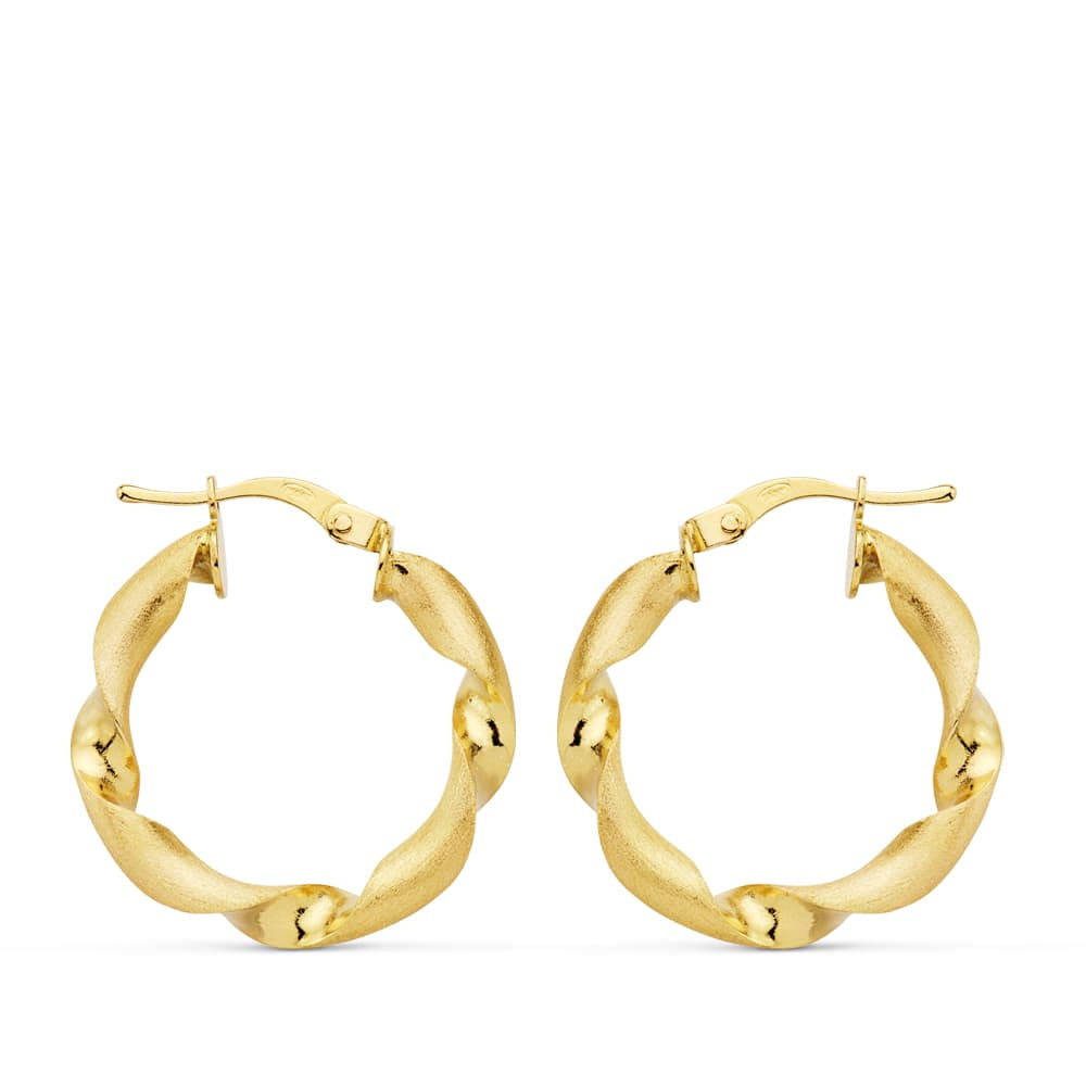 18k Aros Oro Amarillo Mate Y Brillo Huecos 22 Mm