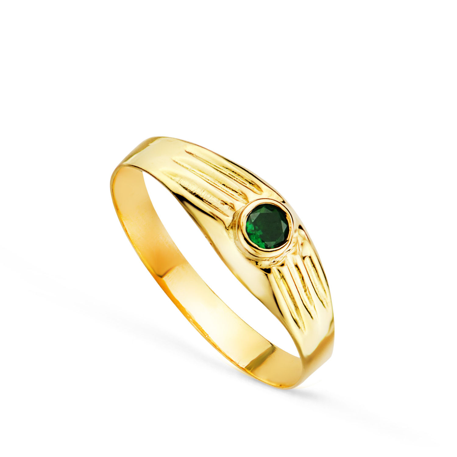 Solitario de oro amarillo 18K bebé meñique verde lateral galloneado con