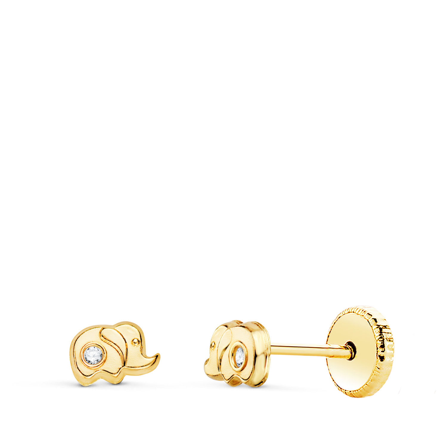 Pendientes de oro amarillo 18K elefante con circonita, 5x3 mm
