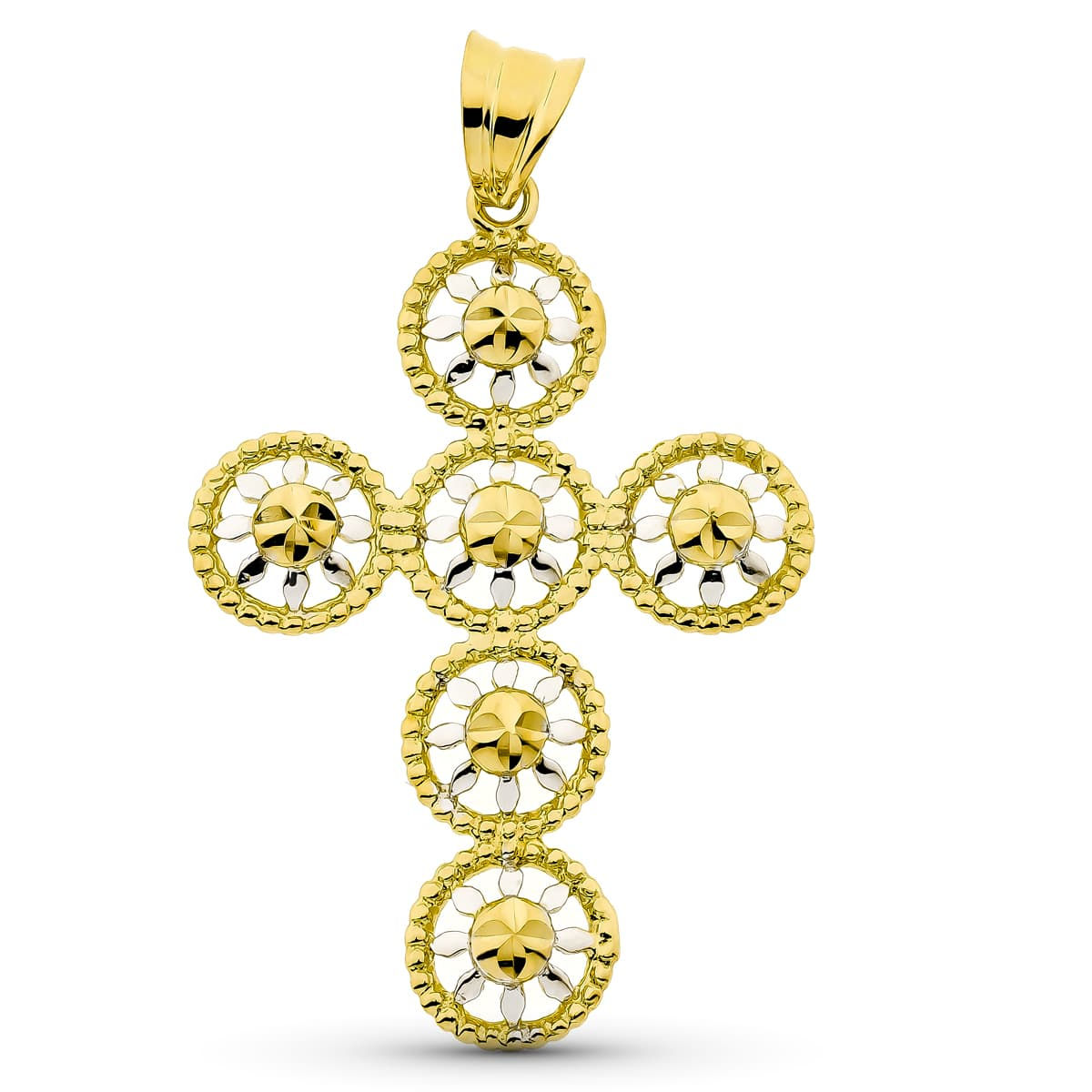 Cruz de oro bicolor 18K, 42x29 mm
