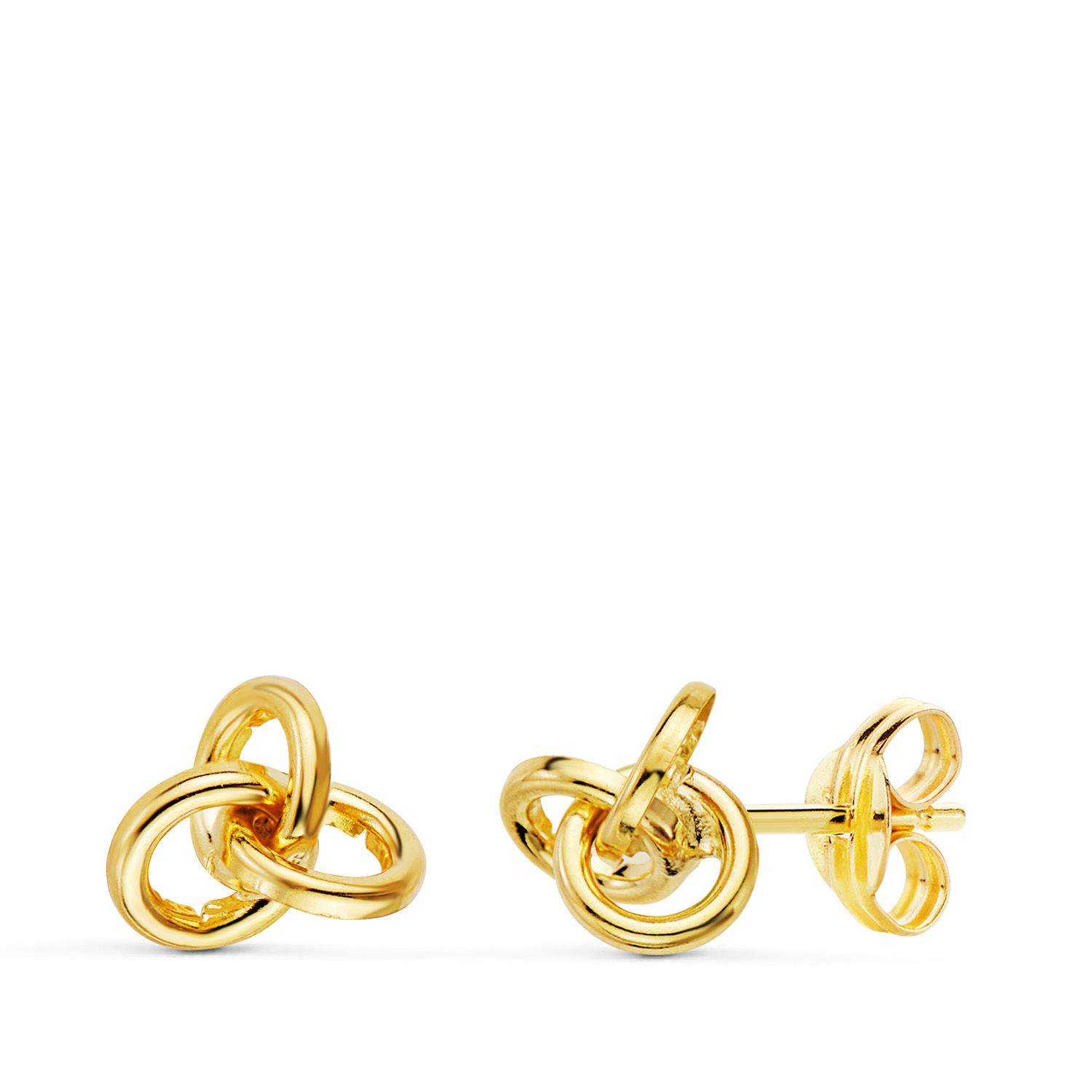 18k Pendientes Oro Amarillo Tres Aros Lisos. Cierre Presion 7 X 6 Mm