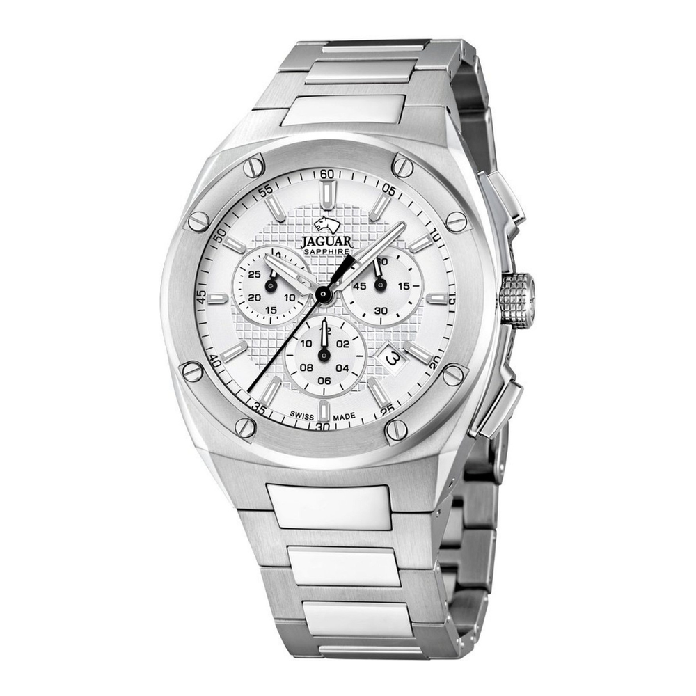 Reloj Jaguar Executive con esfera blanca y acabados plateados, diseño elegante y sofisticado para complementar cualquier esti