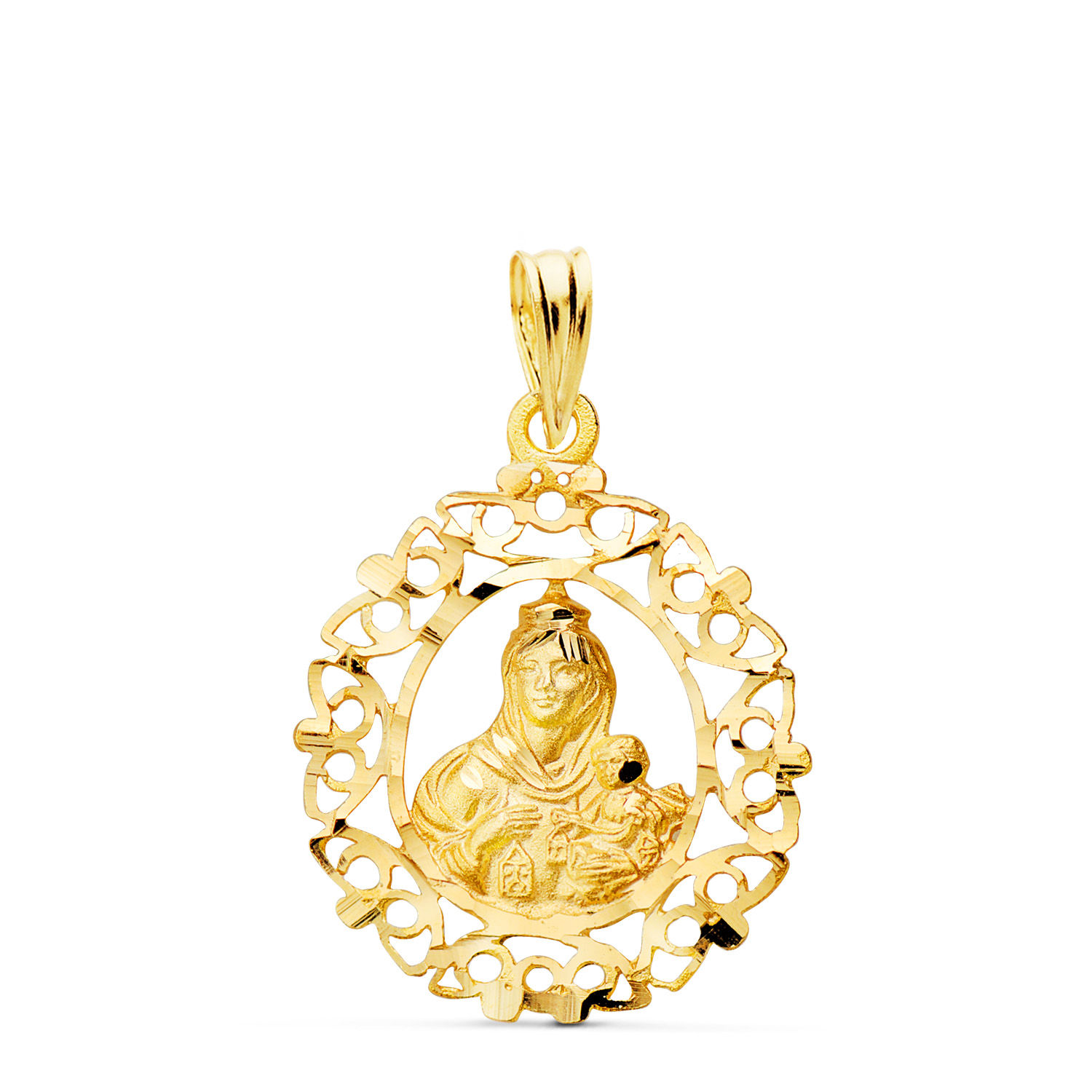 18k Medalla Oro Amarillo Virgen Del Carmen Orla Tallada 25 X 20 Mm
