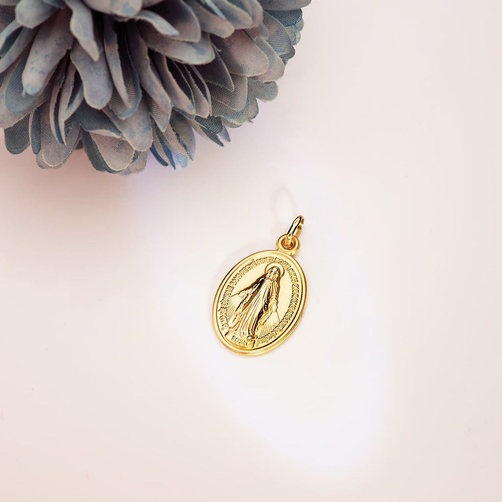 Miniatura: 18k Medalla Oro Amarillo Virgen Milagrosa Oval 25 X 20 Mm