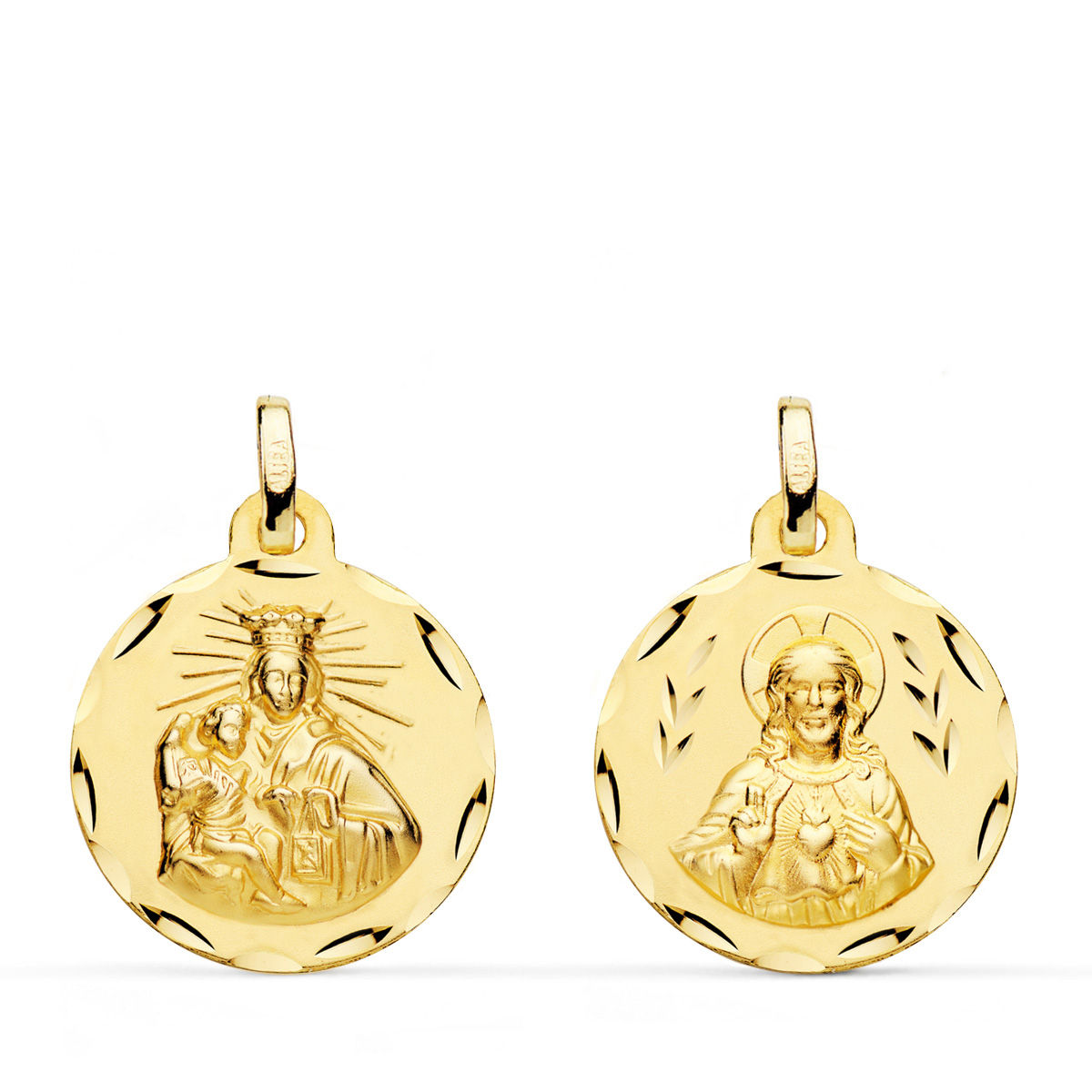 Escapulario de oro amarillo 18K Virgen del Carmen corazón (ref. P5006-318)